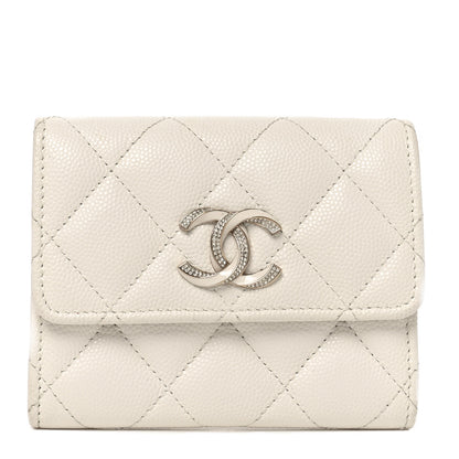Chanel Caviar Quilted Crystal Enamel CC Flap Card Holder White 1 of 8