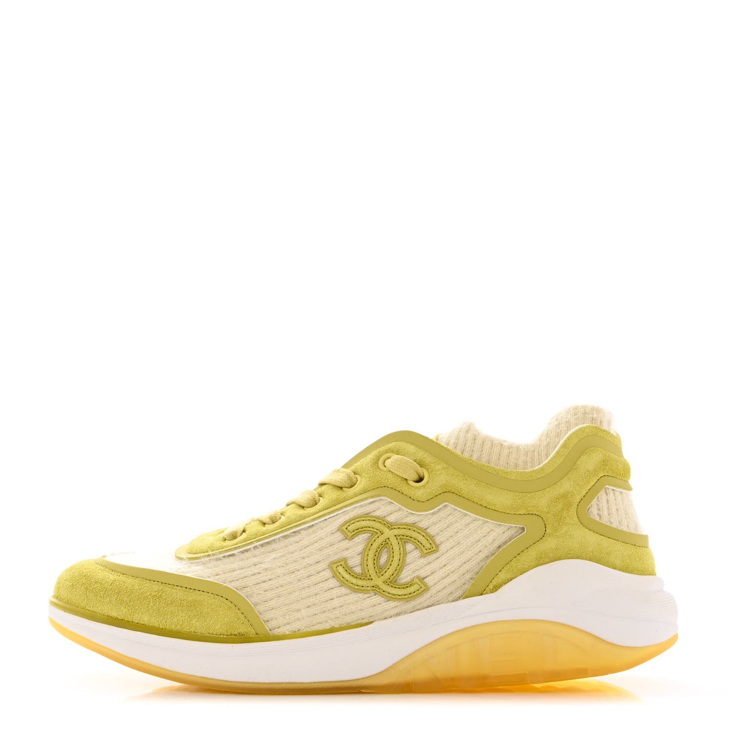 Suede Calfskin Stretch Fabric CC Sneakers 38.5 Yellow