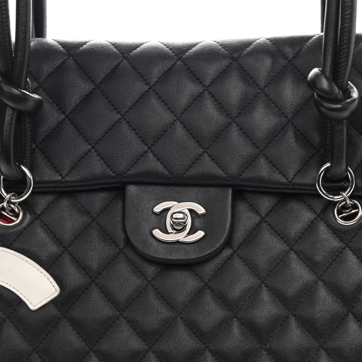 Calfskin Quilted Large Cambon Flap Black White