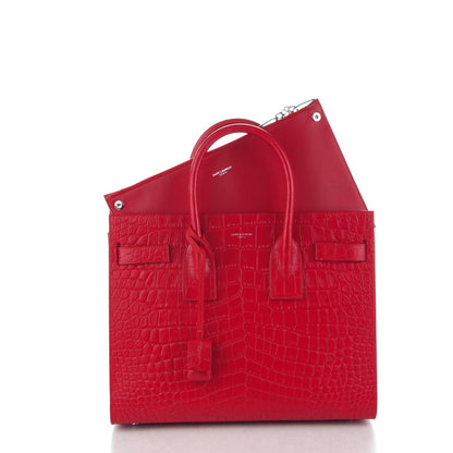 Saint Laurent Calfskin Crocodile Embossed Small Sac De Jour Rouge 8 of 11