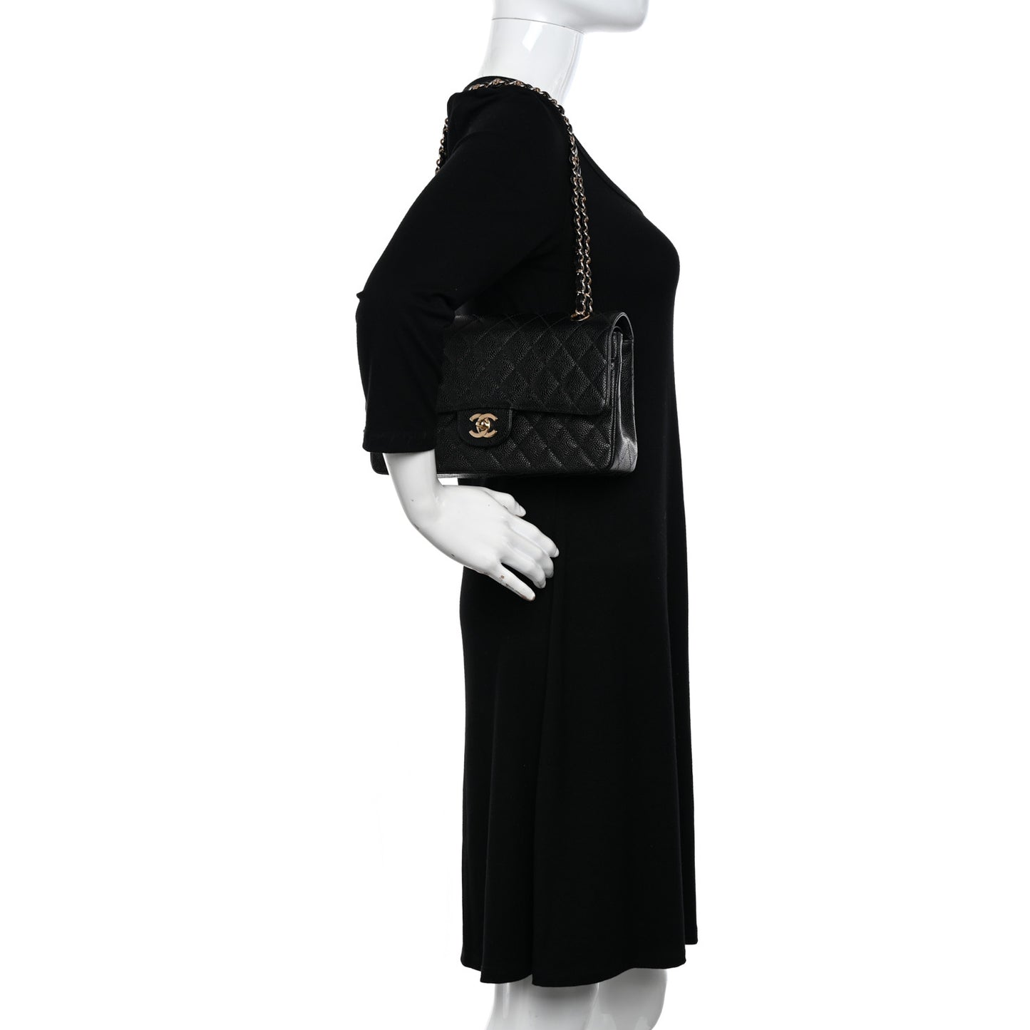 Caviar Quilted Medium Double Flap Black