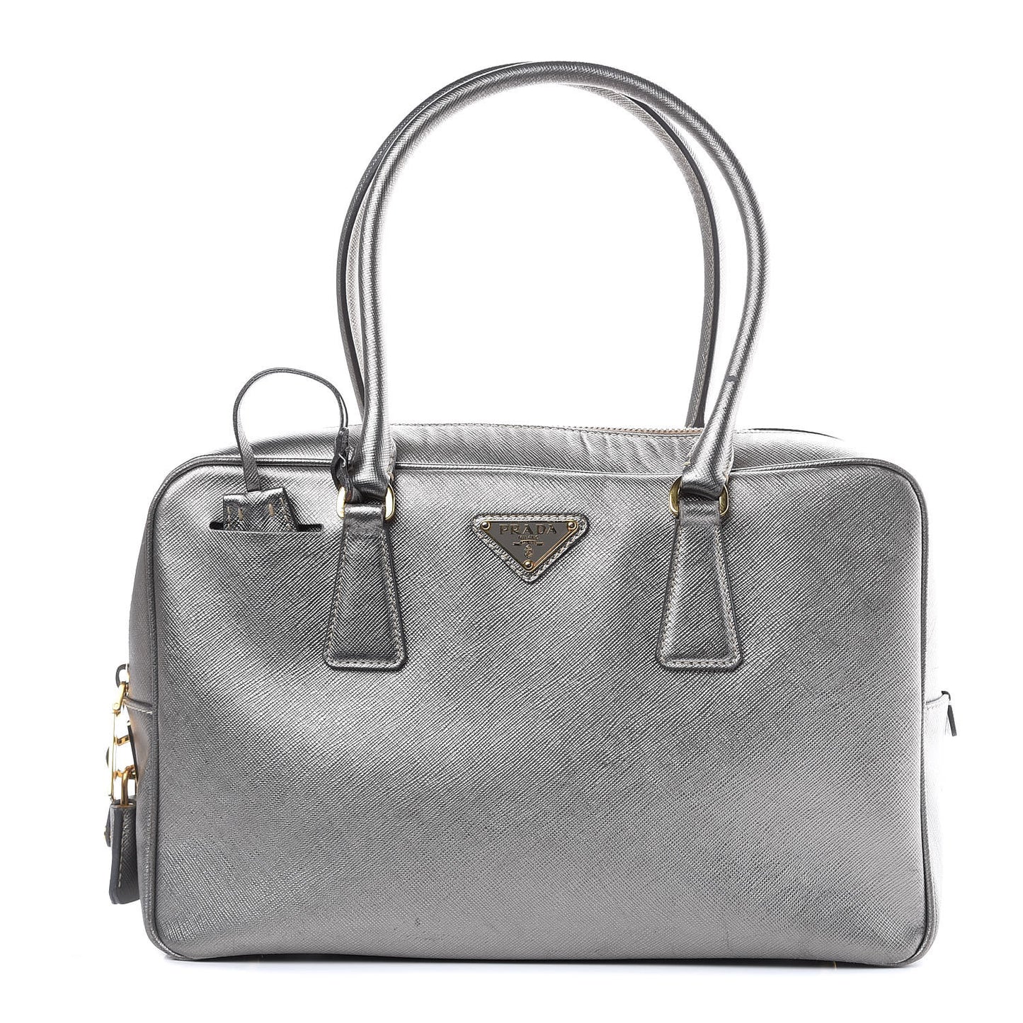 Metallic Saffiano Lux Bowler Silver