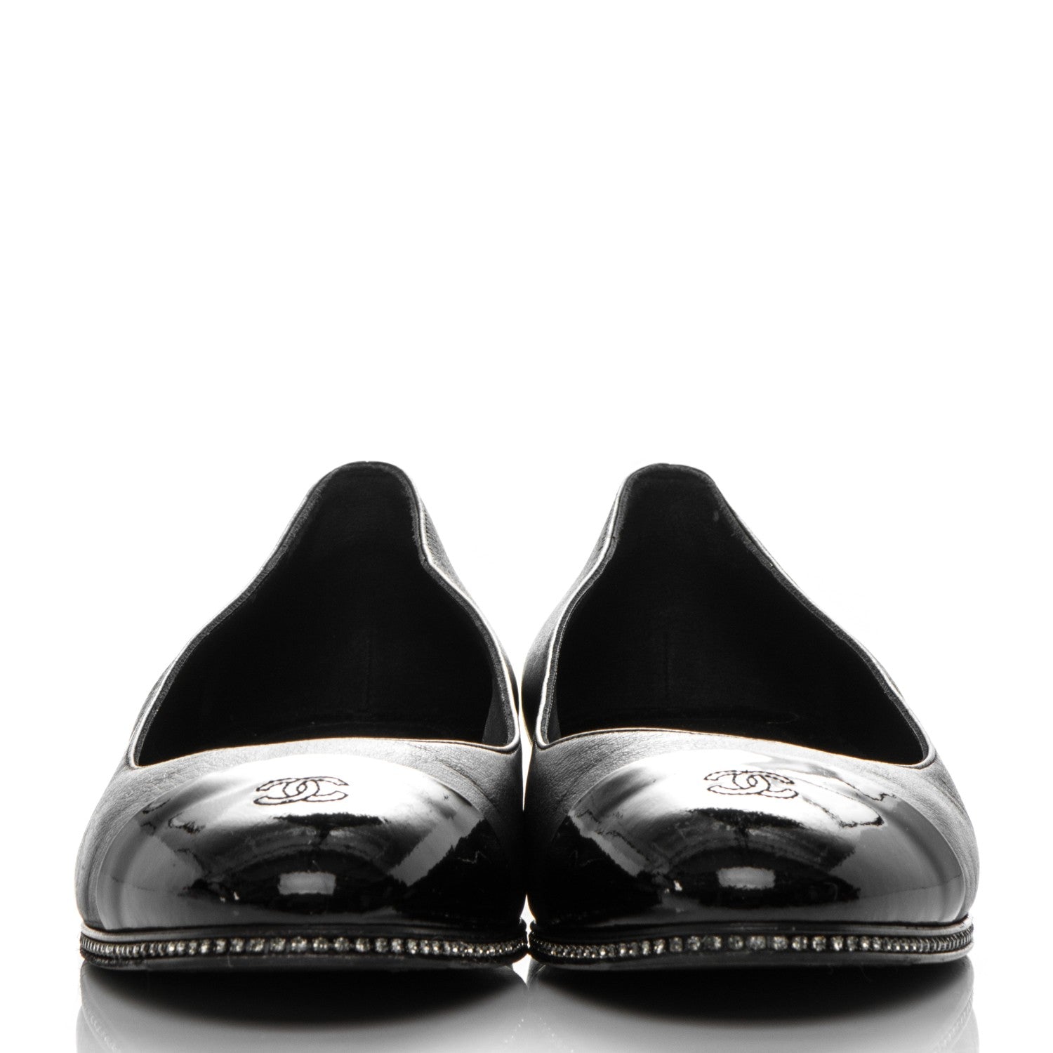 Chanel Patent Lambskin Crystal CC Cap Toe Ballerina Flats 39 Black 2 of 8