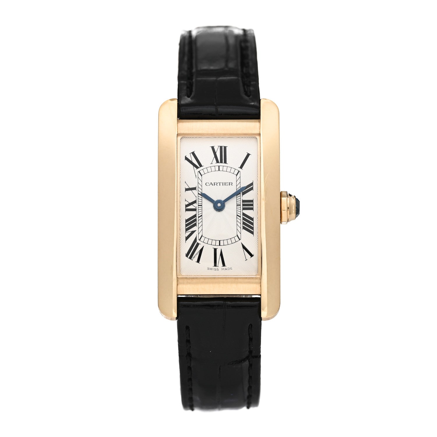 Cartier 18K Yellow Gold Alligator 19mm Tank Americaine Quartz Watch 1 of 5