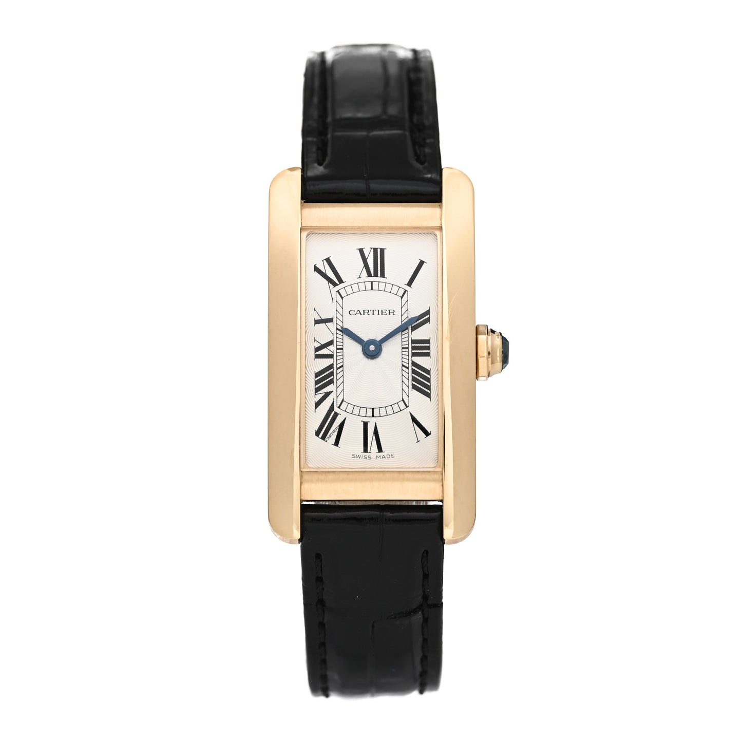 18K Yellow Gold Alligator 19mm Tank Americaine Quartz Watch