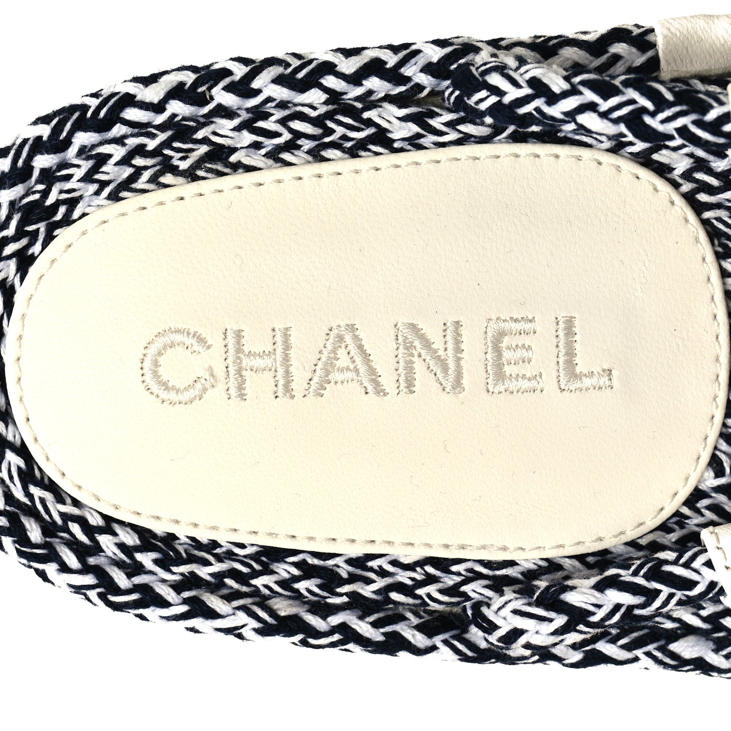 Lambskin Cord Chain CC Sandals 38 Navy White