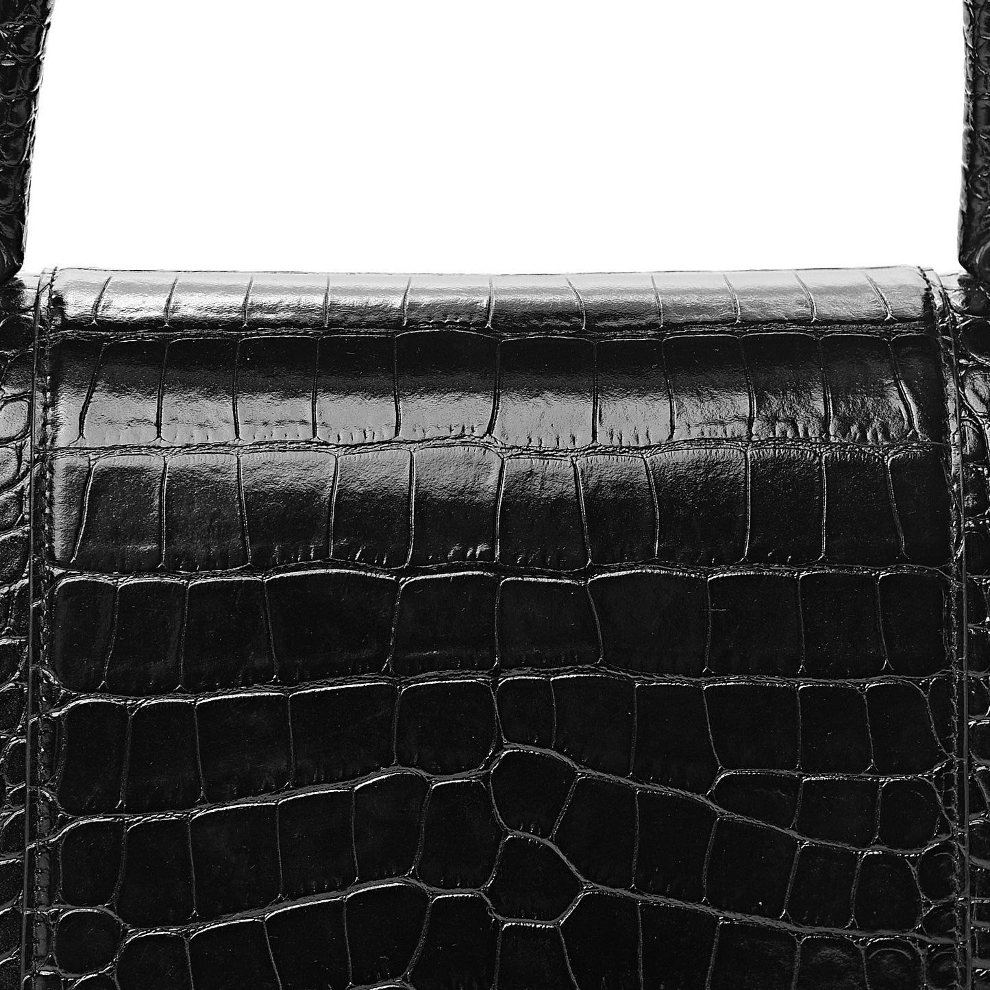 Shiny Calfskin Monochrome Crocodile Embossed Medium Hourglass Top Handle Bag Black