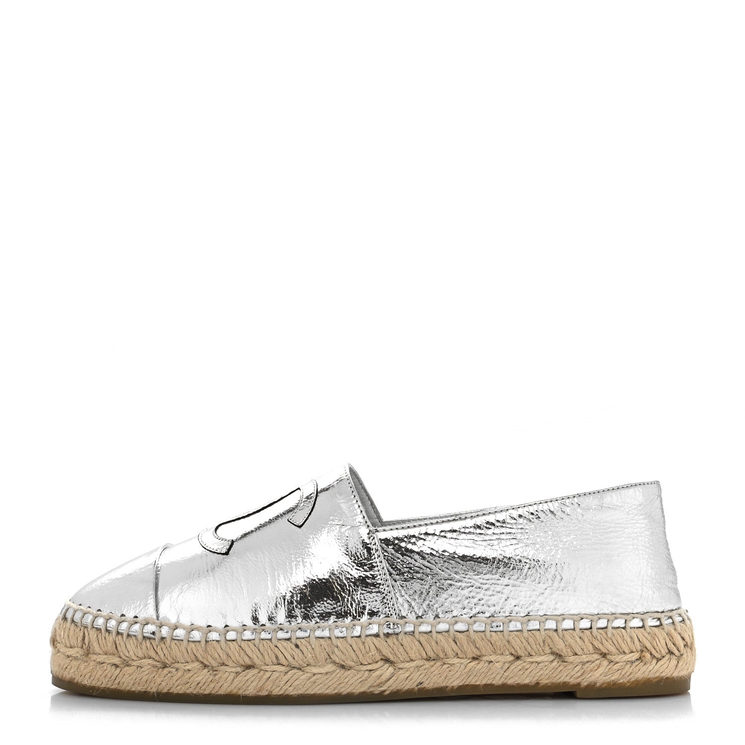 Chanel Laminated Goatskin CC Espadrilles 37 Silver 1 of 9