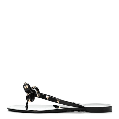 Valentino Garavani PVC Jelly Rockstud Bow Thong Sandals 39 Black 1 of 11
