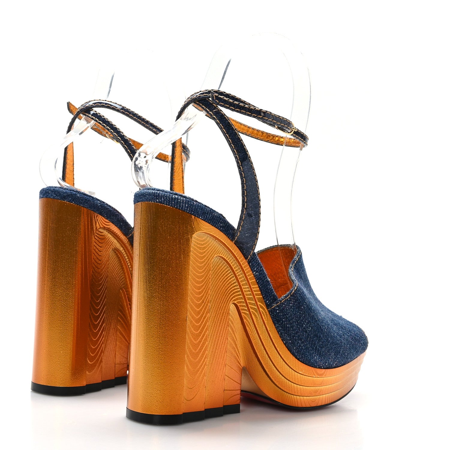 Christian Louboutin Denim Calfskin Mira Colunata 120 Sandals 36.5 Lin Brandy Gold 4 of 7