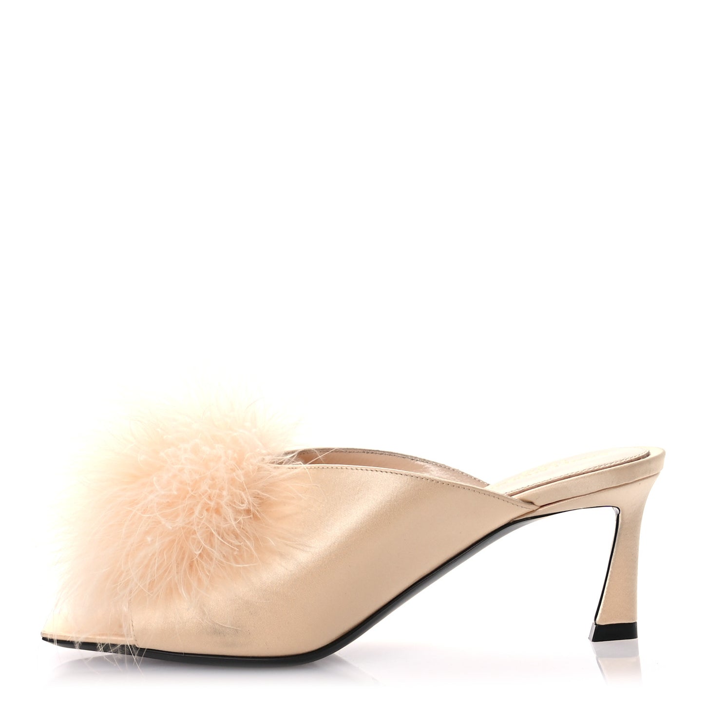 Crepe Satin Blanco 60 Feathered Mule Sandals 36 Beige