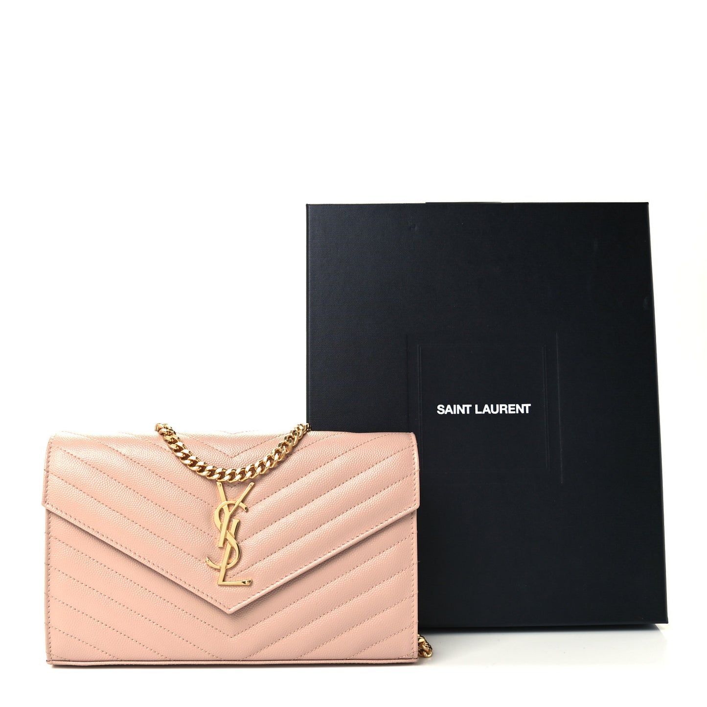 Grain De Poudre Matelasse Chevron Monogram Chain Wallet Pale Pink