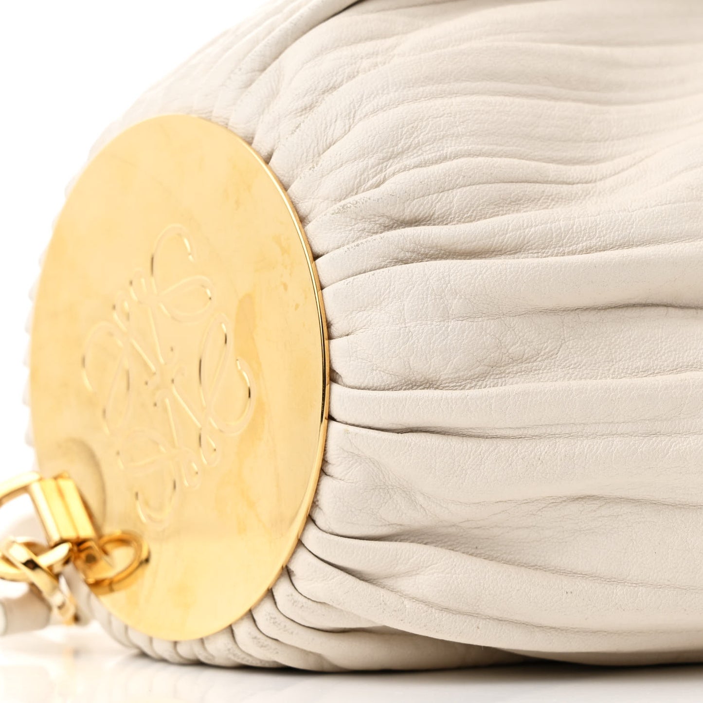 Lambskin Pleated Bracelet Pouch Shoulder Bag White