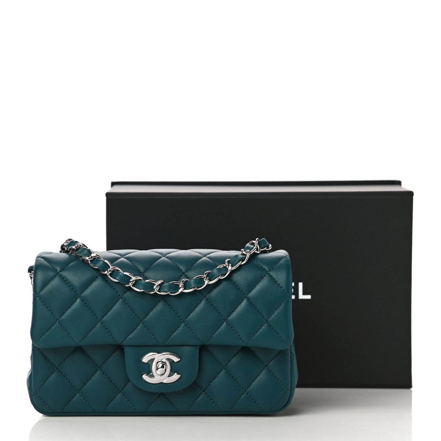 Lambskin Quilted Mini Rectangular Flap Dark Blue