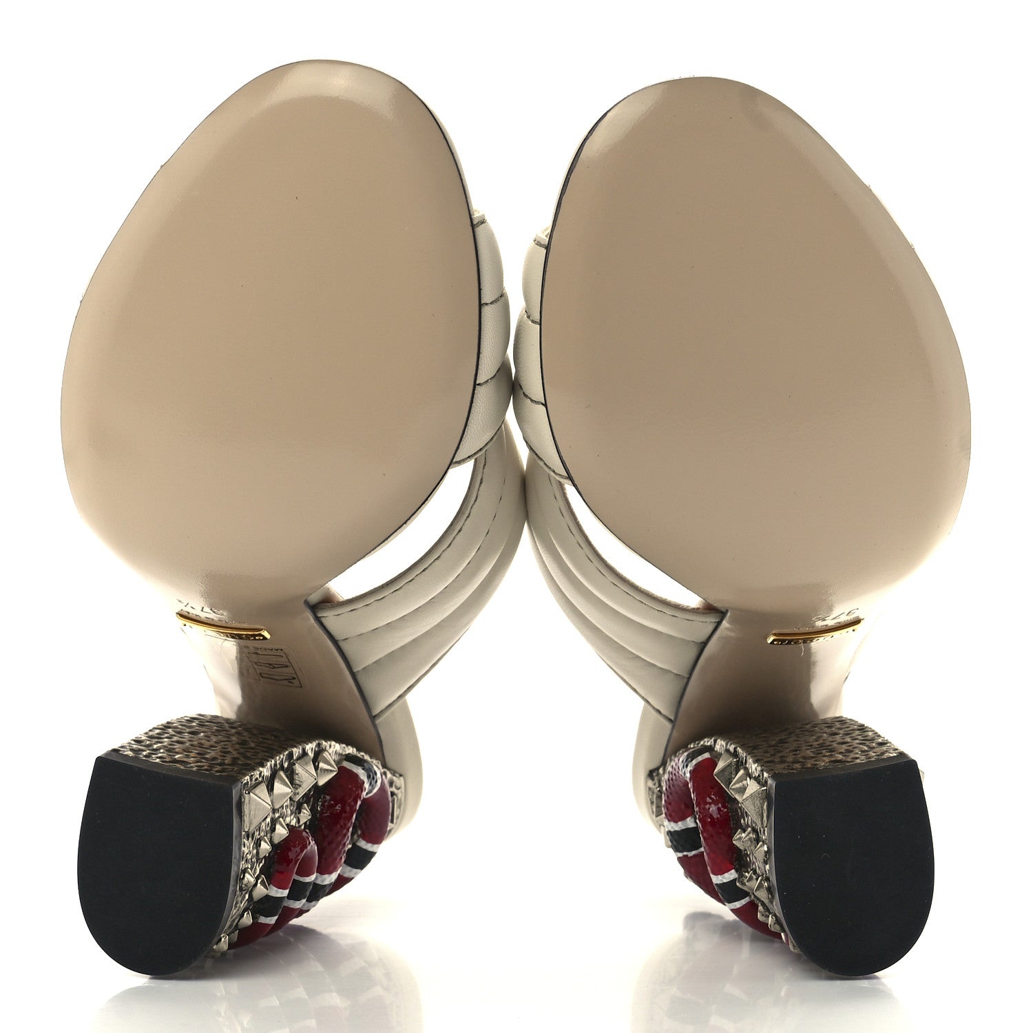 Gucci Malaga Kid Kingsnake Webby Crossover High Heel Slide Sandals 37.5 Mystic White 5 of 8