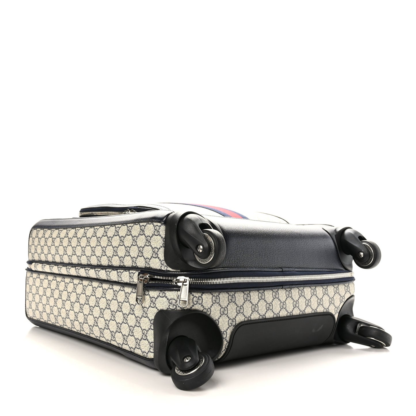 GG Supreme Monogram Textured Dollar Calfskin Web Small Savoy Cabin Trolley Beige Blue