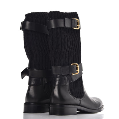 Gucci Calfskin Wool Knit Lockhart Boots 38.5 Black 4 of 7