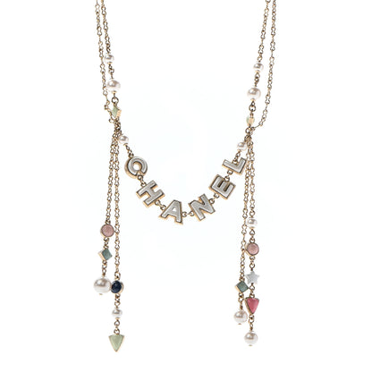 Chanel Resin Pearl Beaded Logo Chain Choker Green White Pink 1 of 5