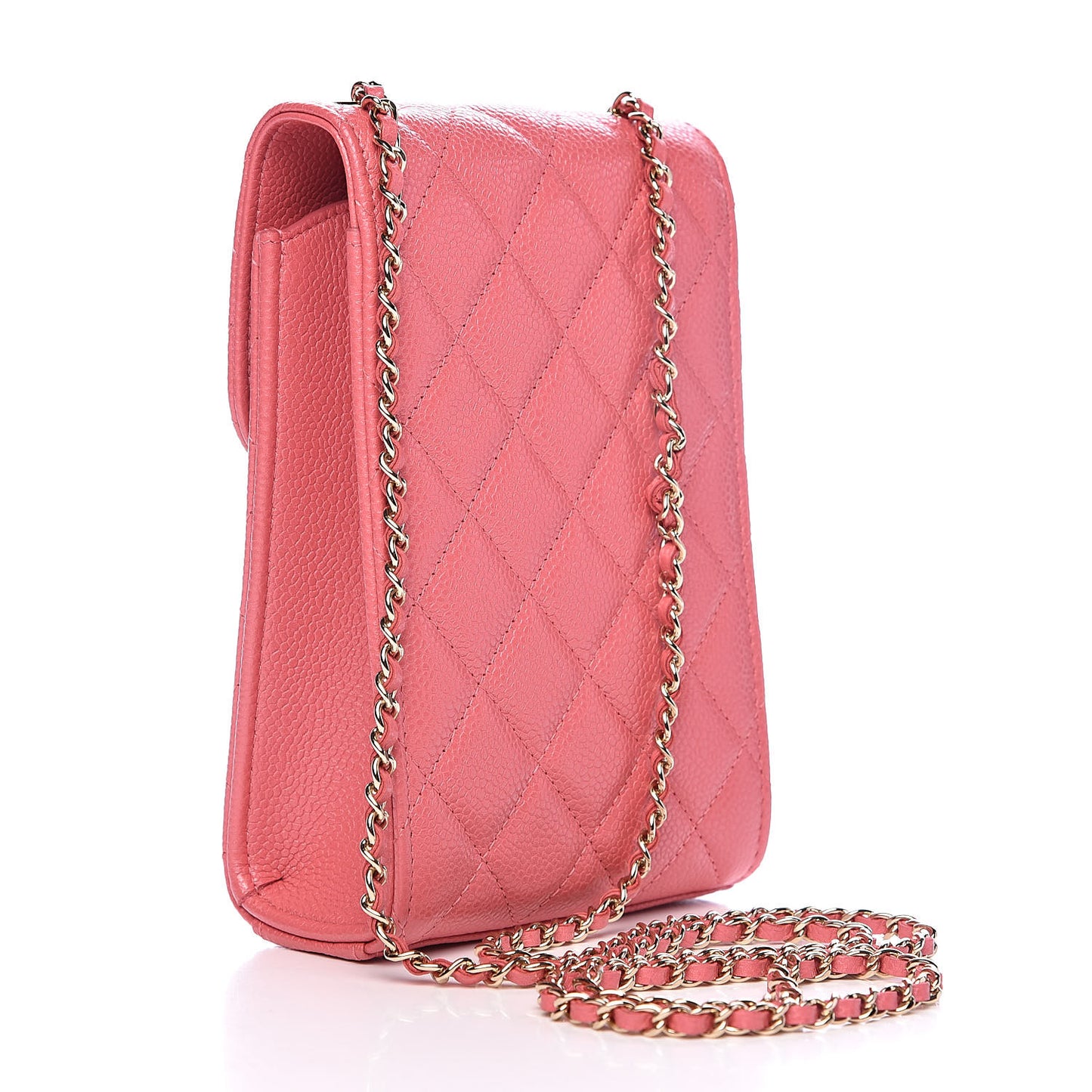 Caviar Quilted Golden Class Phone Holder Pink