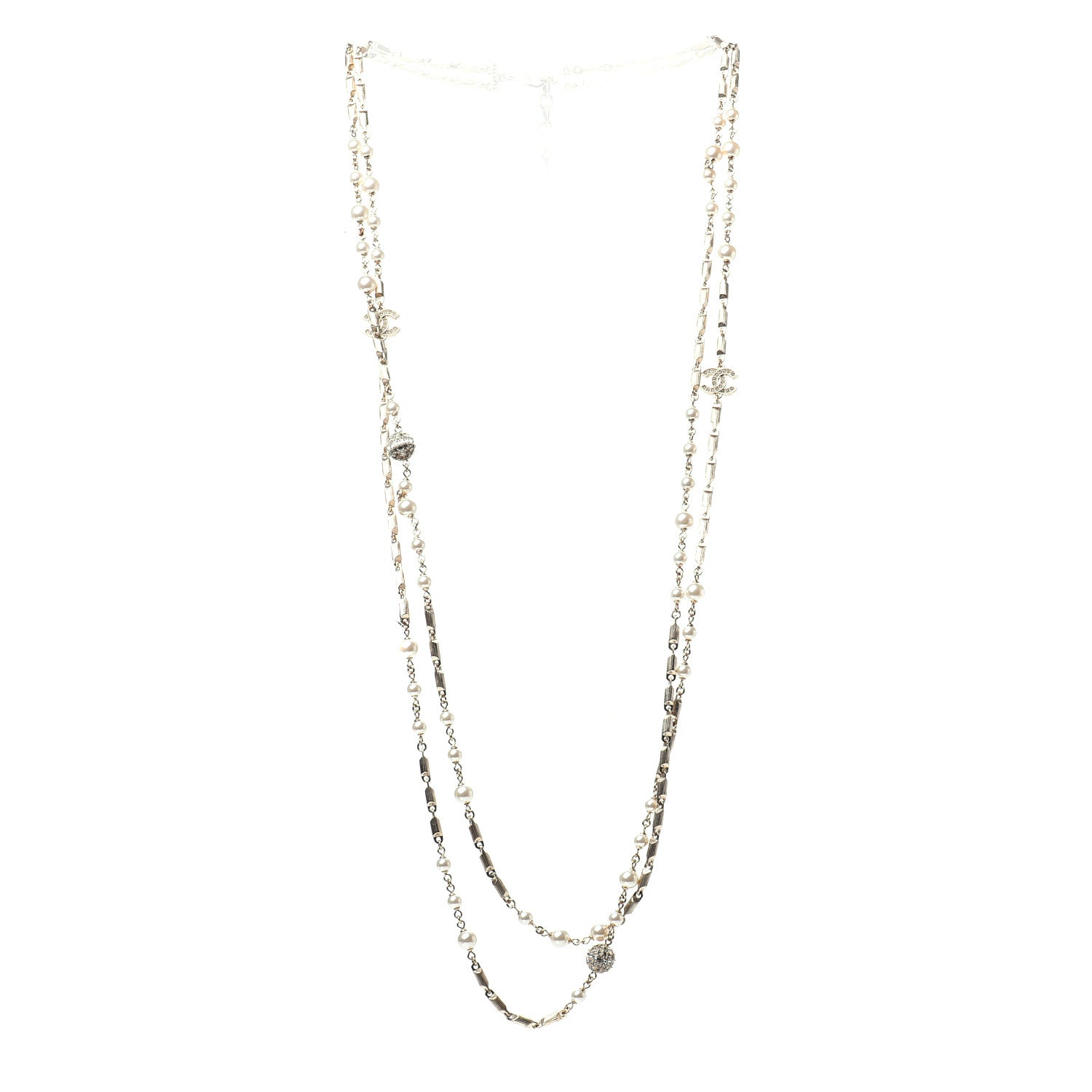 Chanel Pearl Crystal CC Multi Strand Long Necklace Gold 3 of 6