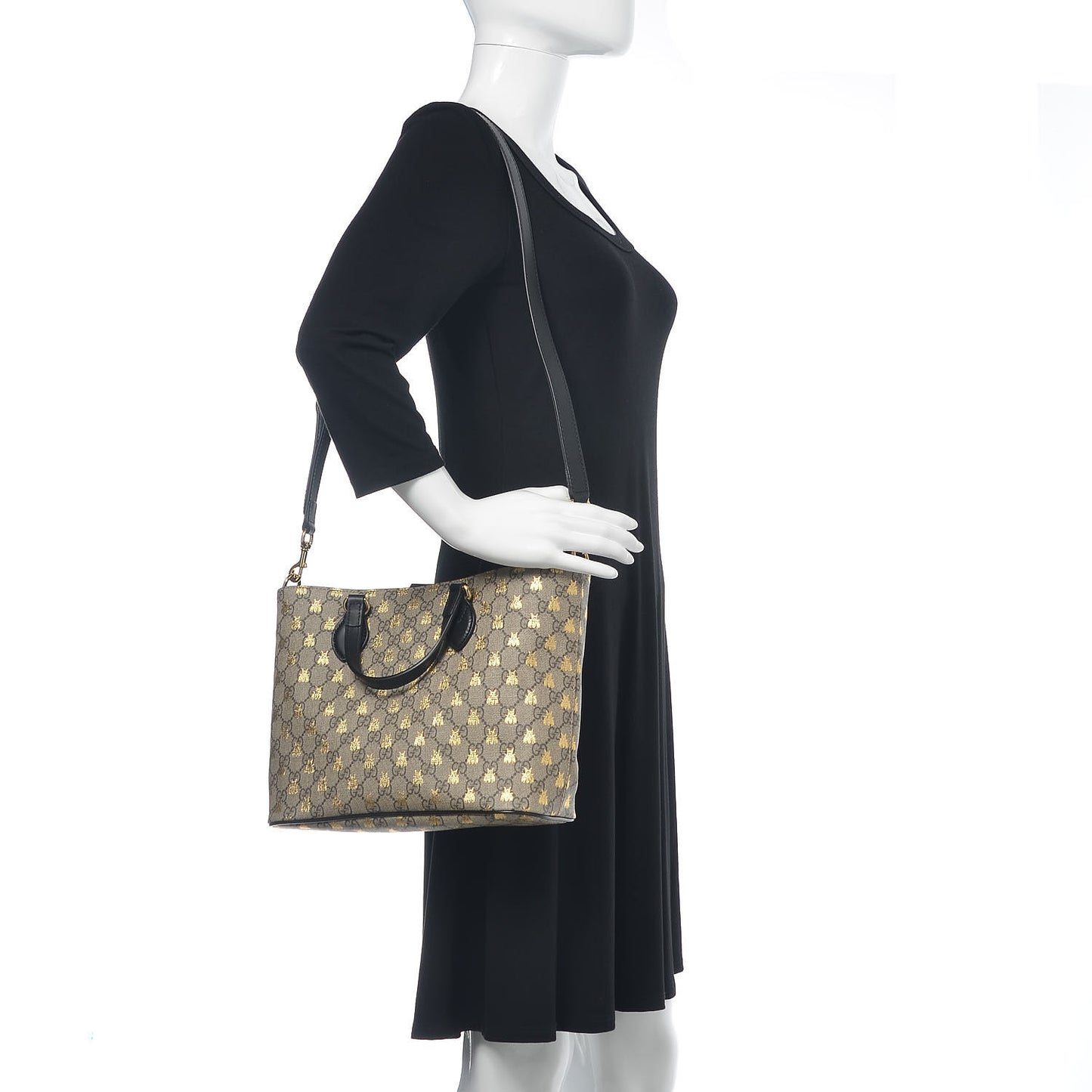 Soft GG Supreme Monogram Bees Small Crossbody Tote Beige Oro Black