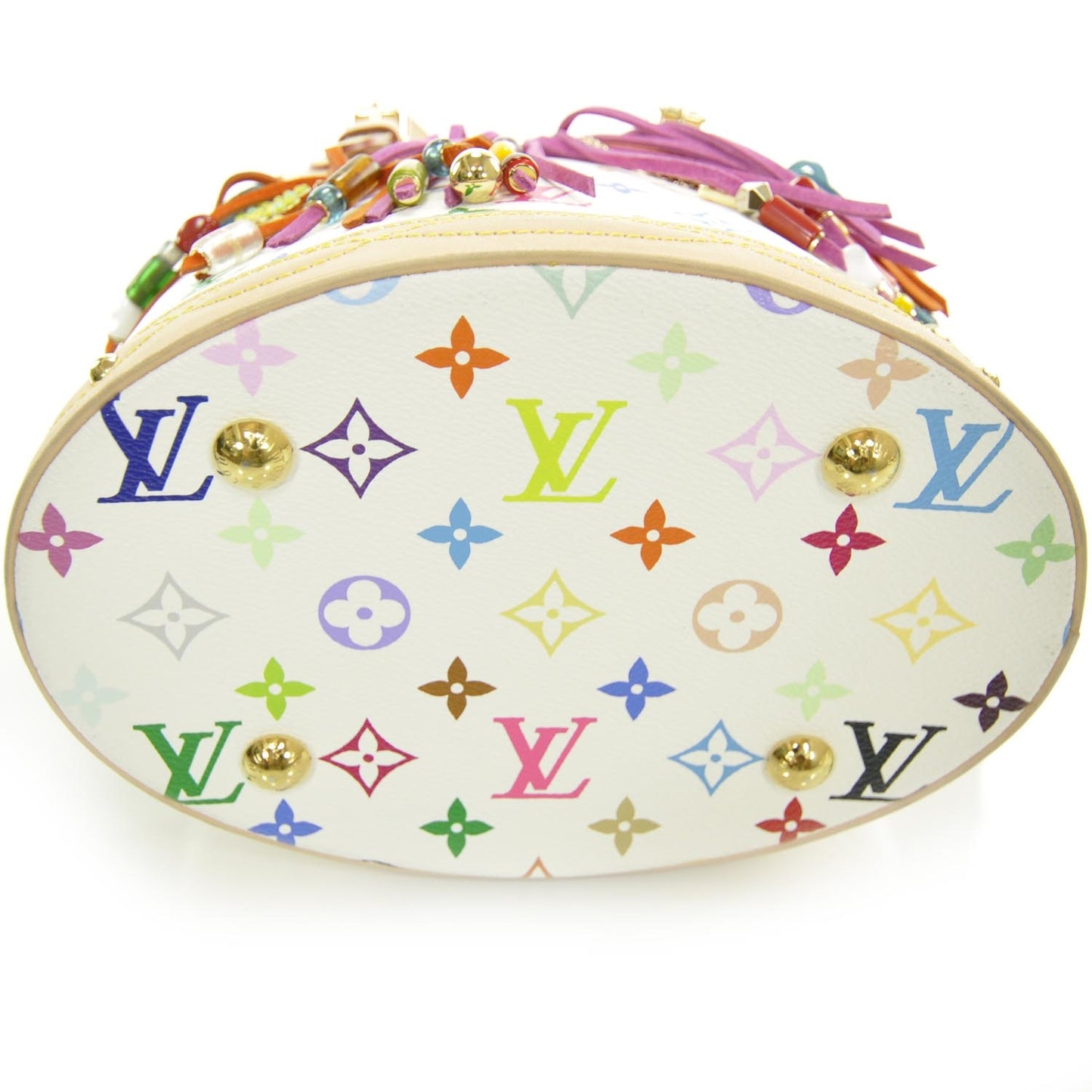 Monogram Multicolor Fringe Bucket White