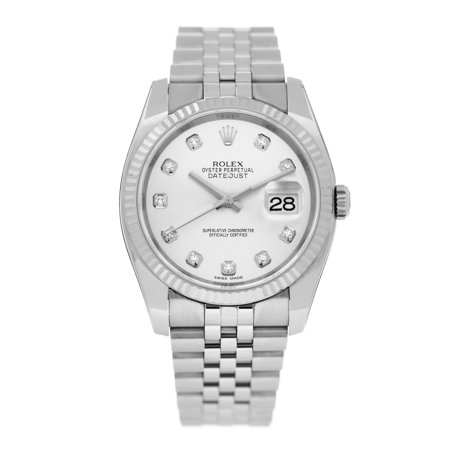 Rolex Stainless Steel 18K White Gold Diamond 36mm Oyster Perpetual Datejust Watch Silver 116234 1 of 5