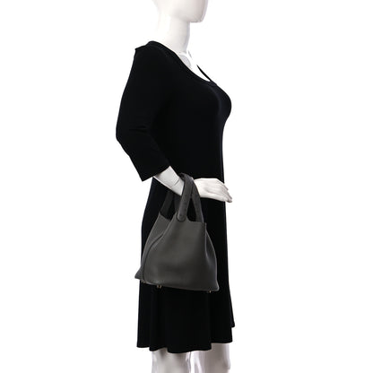 Hermes Taurillon Clemence Ostrich Touch Picotin Lock 18 PM Gris Meyer 2 of 8