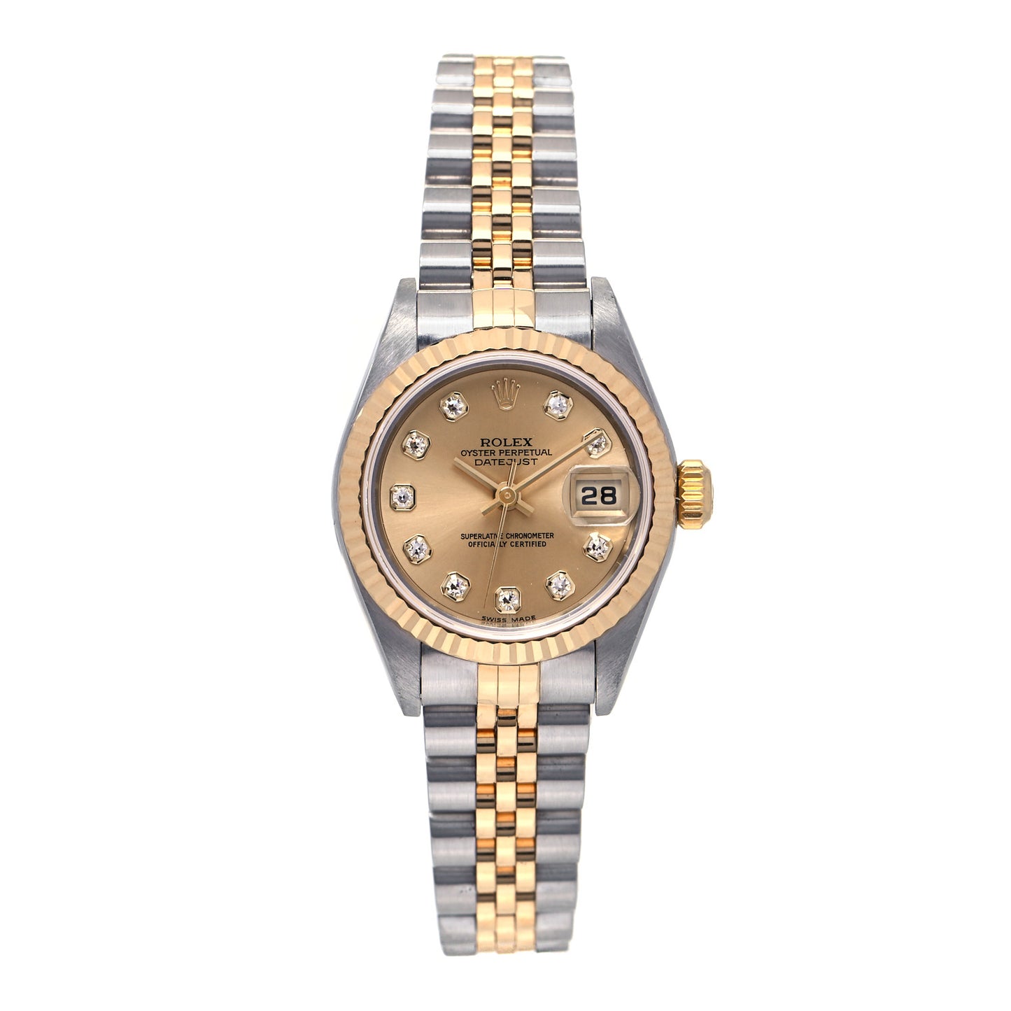 Stainless Steel 18K Yellow Gold Diamond 26mm Oyster Perpetual Datejust Watch Champagne 79173