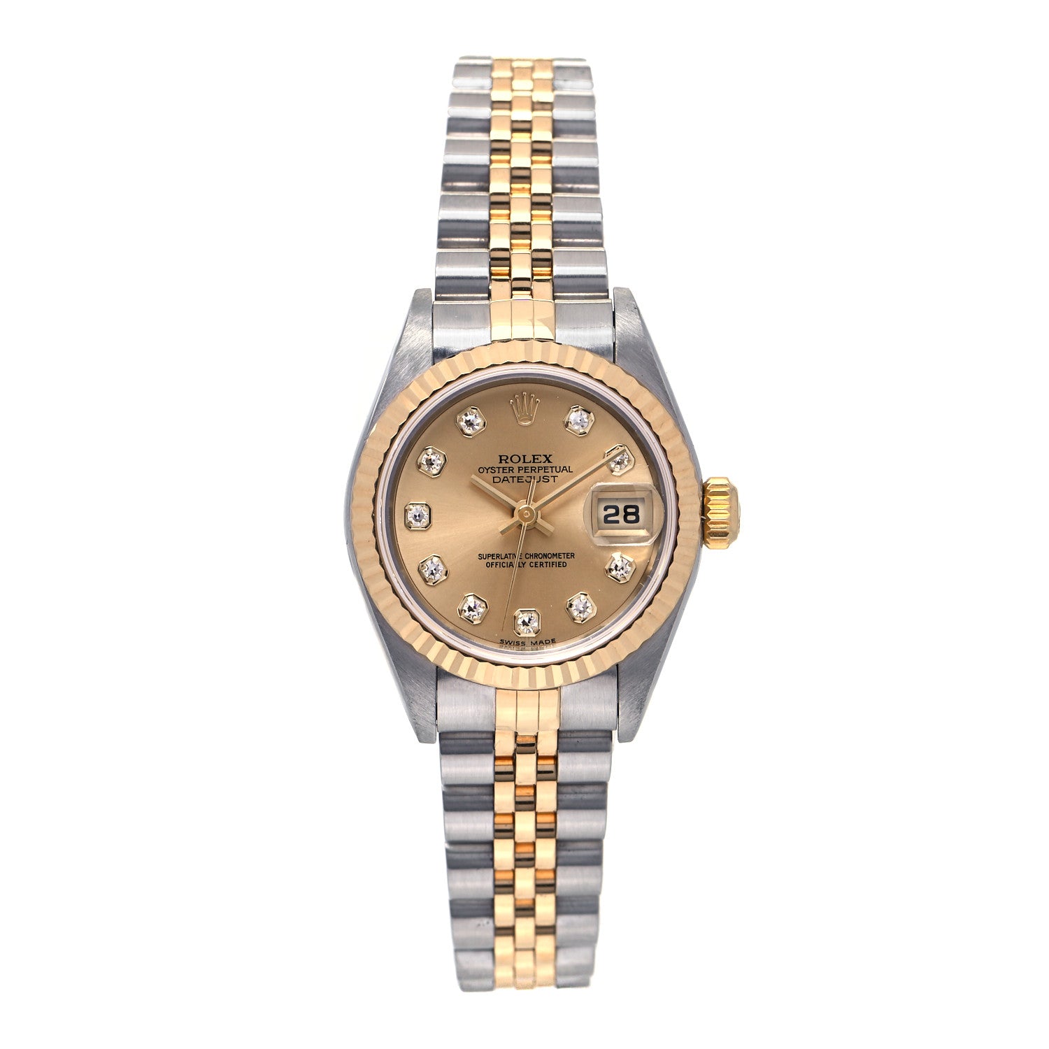 Rolex Stainless Steel 18K Yellow Gold Diamond 26mm Oyster Perpetual Datejust Watch Champagne 79173 1 of 4