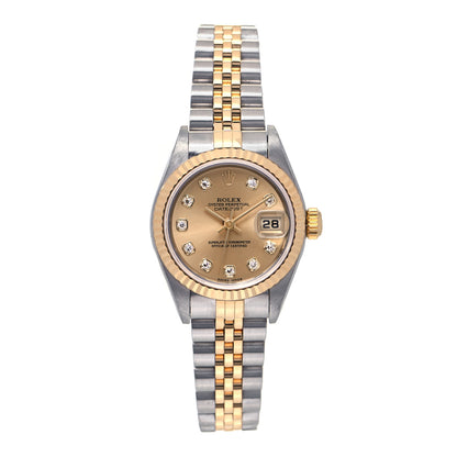 Rolex Stainless Steel 18K Yellow Gold Diamond 26mm Oyster Perpetual Datejust Watch Champagne 79173 1 of 4