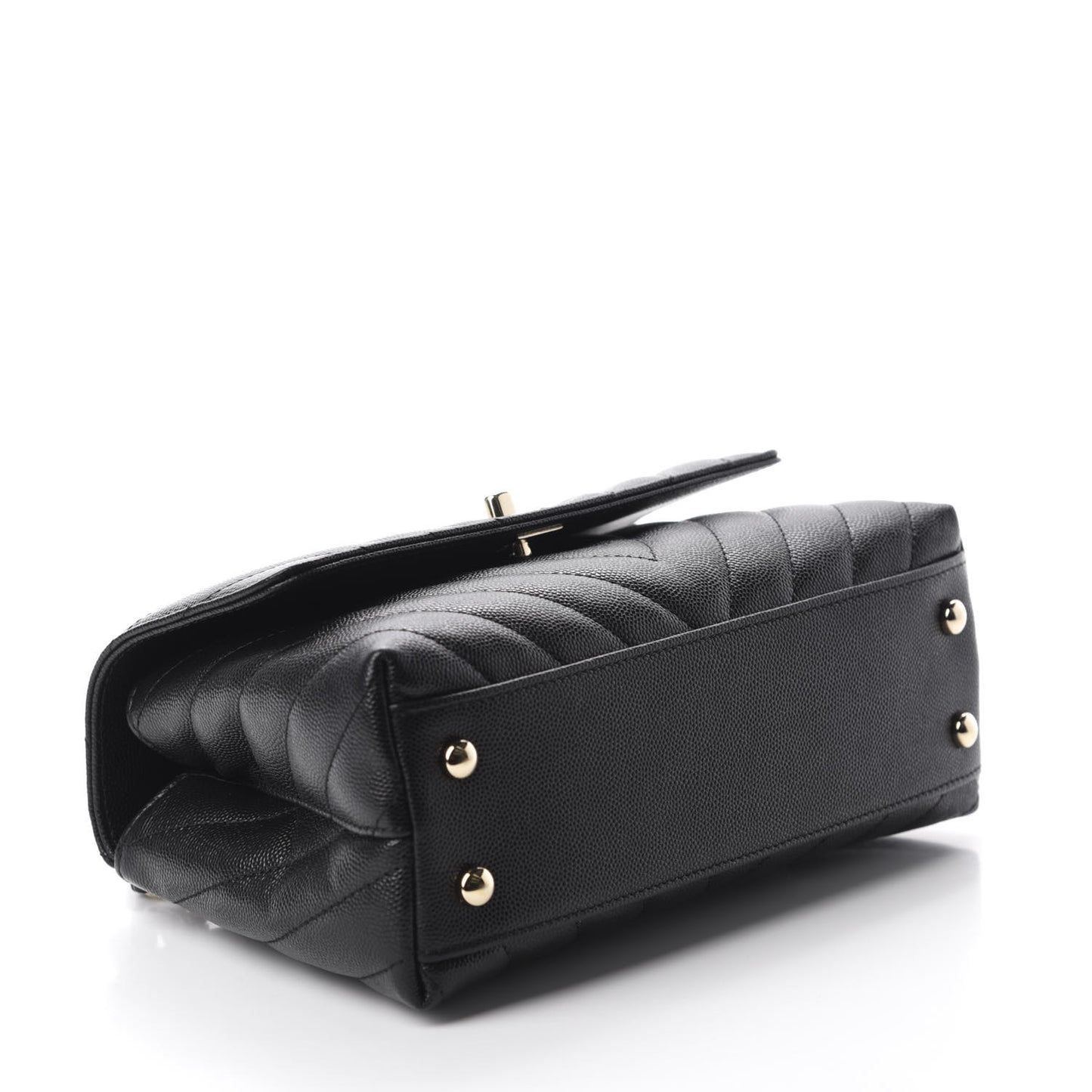 Caviar Lizard Chevron Quilted Mini Coco Handle Flap Black
