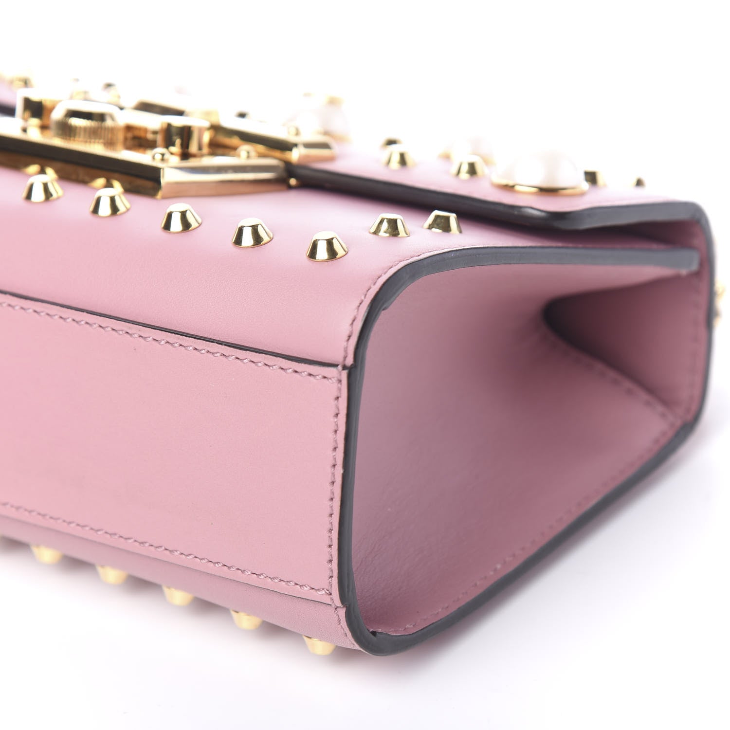 Gucci Calfskin Studded Small Padlock Shoulder Bag Carmine Rose 8 of 9