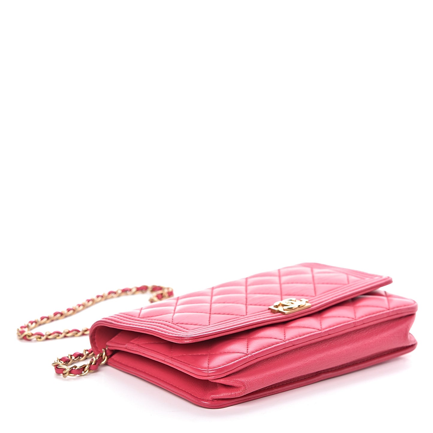 Lambskin Quilted Boy Wallet On Chain WOC Fuchsia