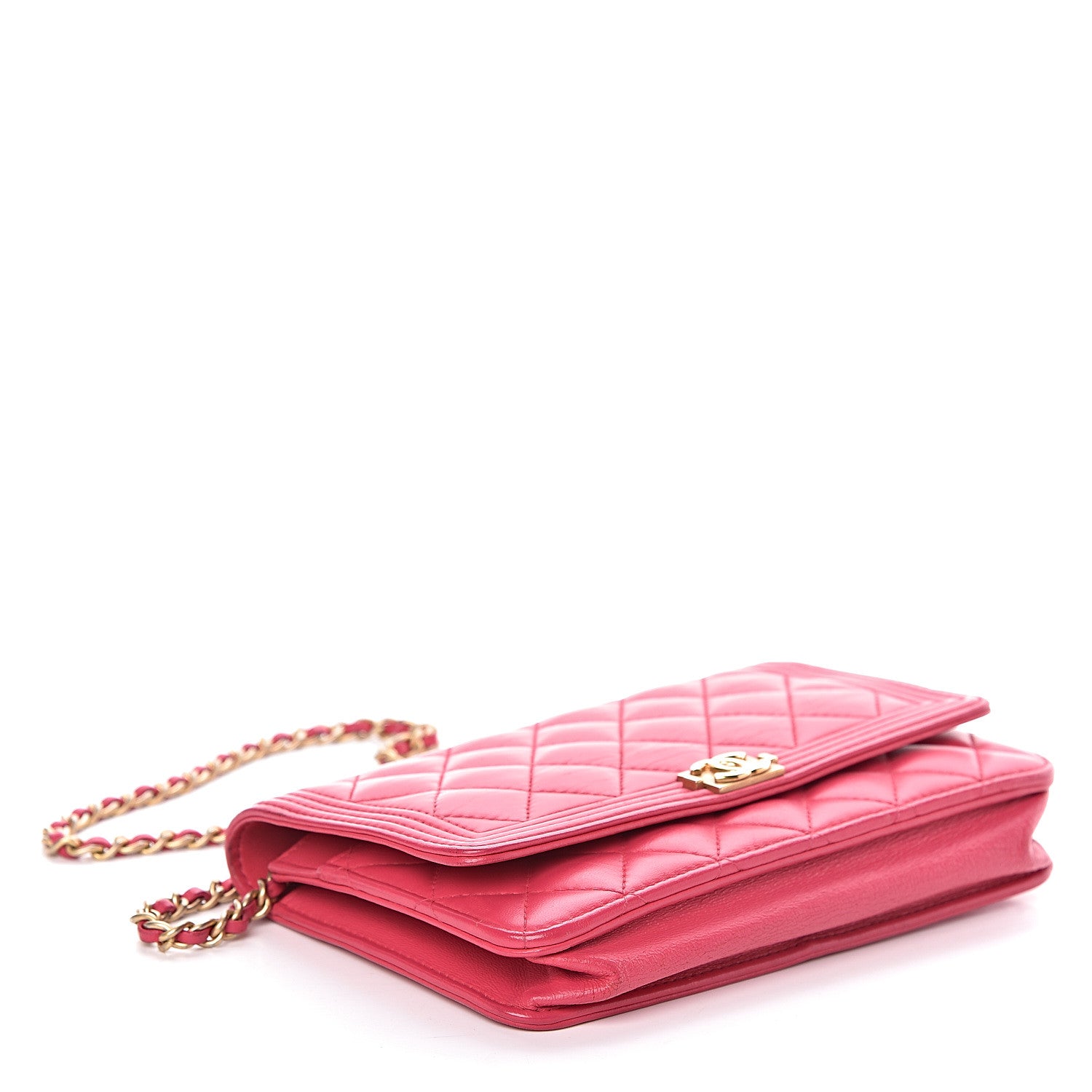 Chanel Lambskin Quilted Boy Wallet On Chain WOC Fuchsia 4 of 20