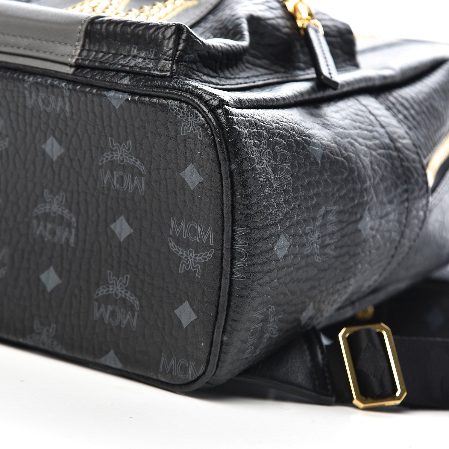 MCM Visetos Studded Small Studded Logo Stripe Backpack Black 8 of 9
