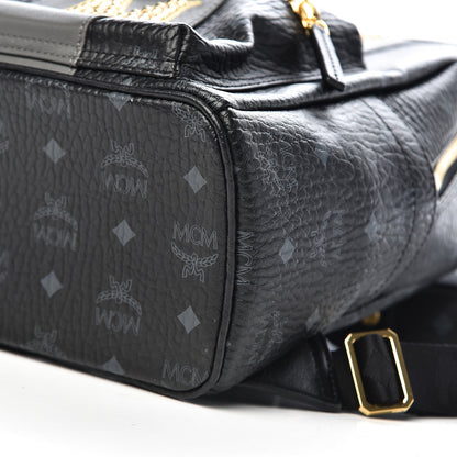 MCM Visetos Studded Small Studded Logo Stripe Backpack Black 8 of 9
