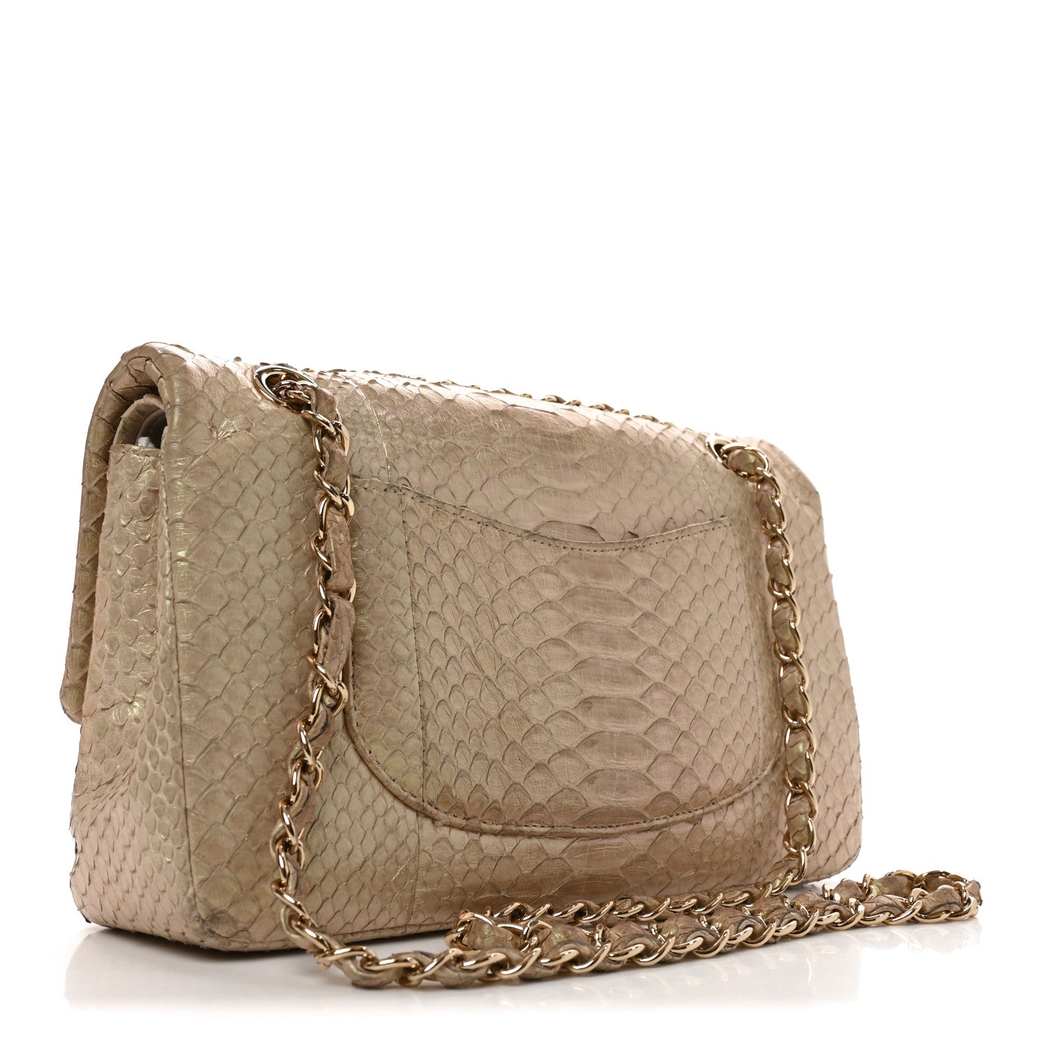Chanel Metallic Snakeskin Medium Double Flap Light Beige 3 of 11
