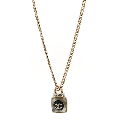 Chanel Crystal Resin CC Perfume Bottle Necklace Gold 1 of 5