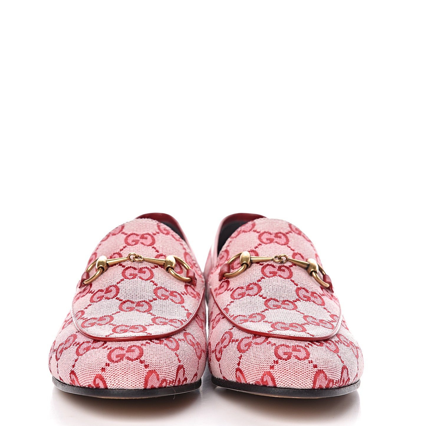 Canvas GG Monogram Horsebit Womens Jordaan Loafers 38.5 Gardenia Hibiscus Red