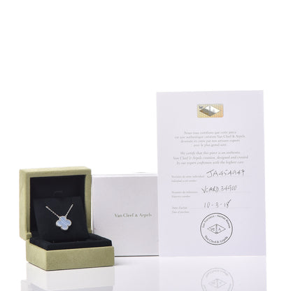 Van Cleef & Arpels 18K White Gold Chalcedony Vintage Alhambra Pendant Necklace 8 of 8