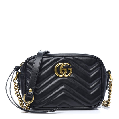Gucci Calfskin Matelasse Mini GG Marmont Chain Shoulder Bag Black 1 of 9