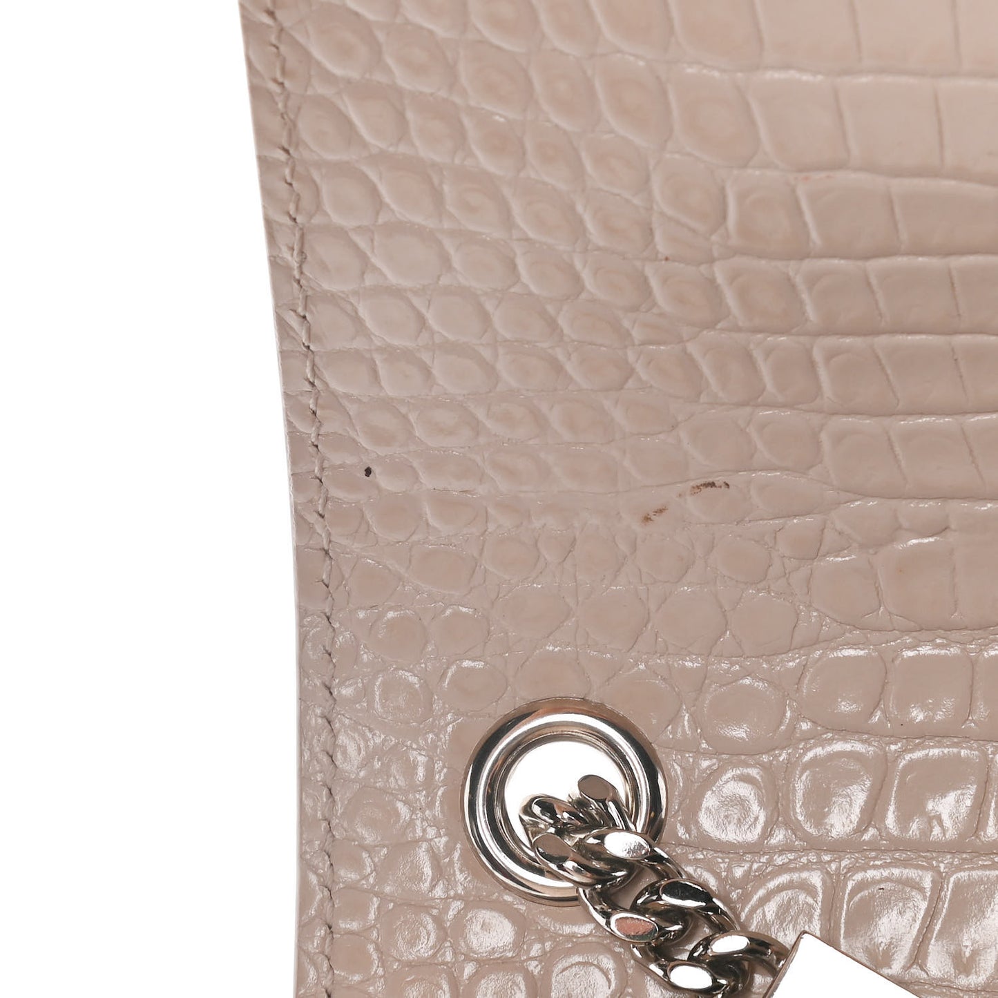 Calfskin Crocodile Embossed Small Classic Monogram Kate Tassel Satchel Light Pink