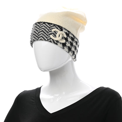 Chanel Cashmere Houndstooth CC Beanie Hat White Black 2 of 4