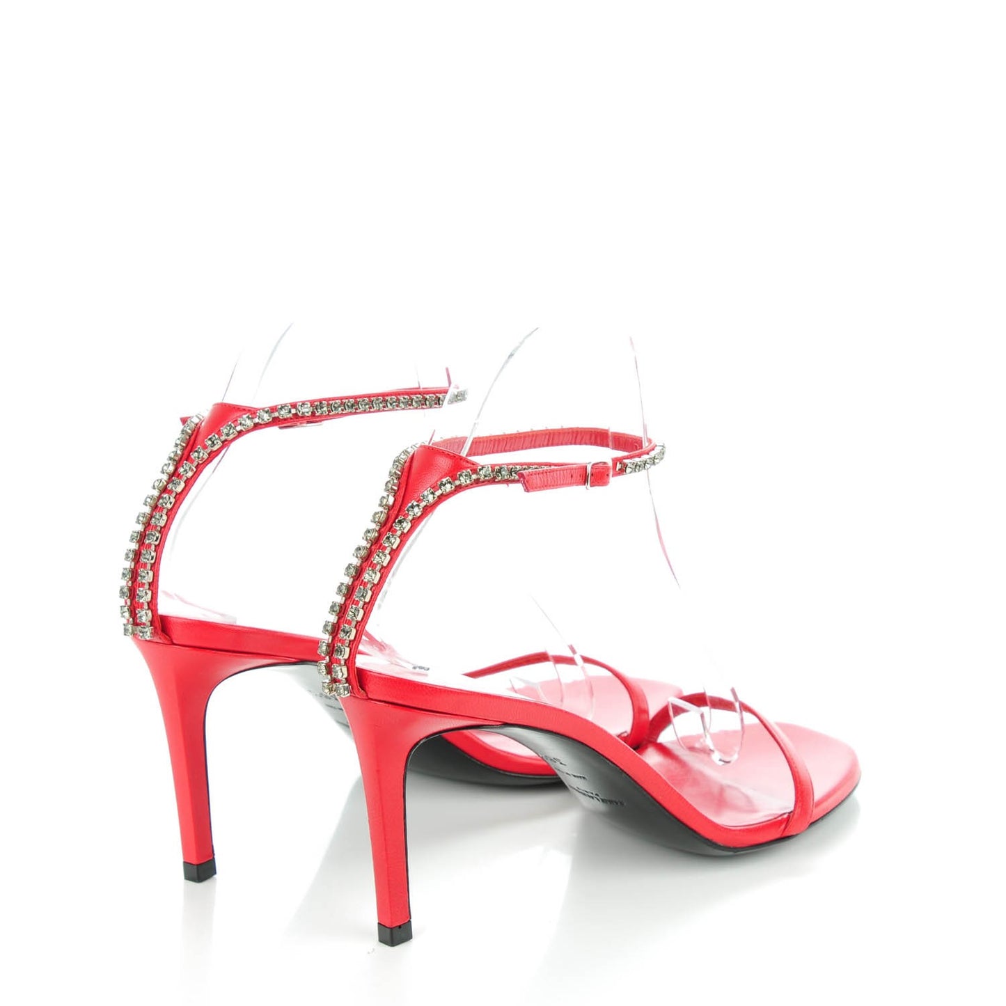Crystal Calfskin Kate Ankle Strap Sandals 38.5 Red