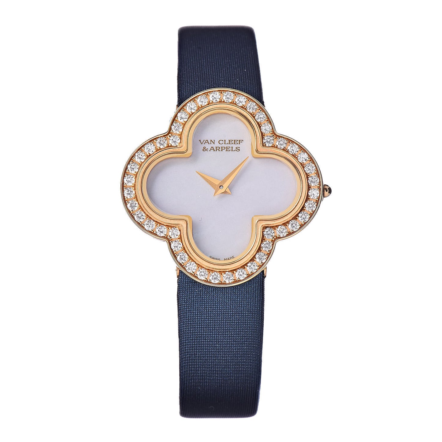 18K Yellow Gold Satin Diamond Bezel Mother of Pearl 26mm Alhambra Quartz Watch
