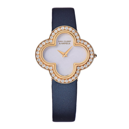 Van Cleef & Arpels 18K Yellow Gold Satin Diamond Bezel Mother of Pearl 26mm Alhambra Quartz Watch 1 of 8
