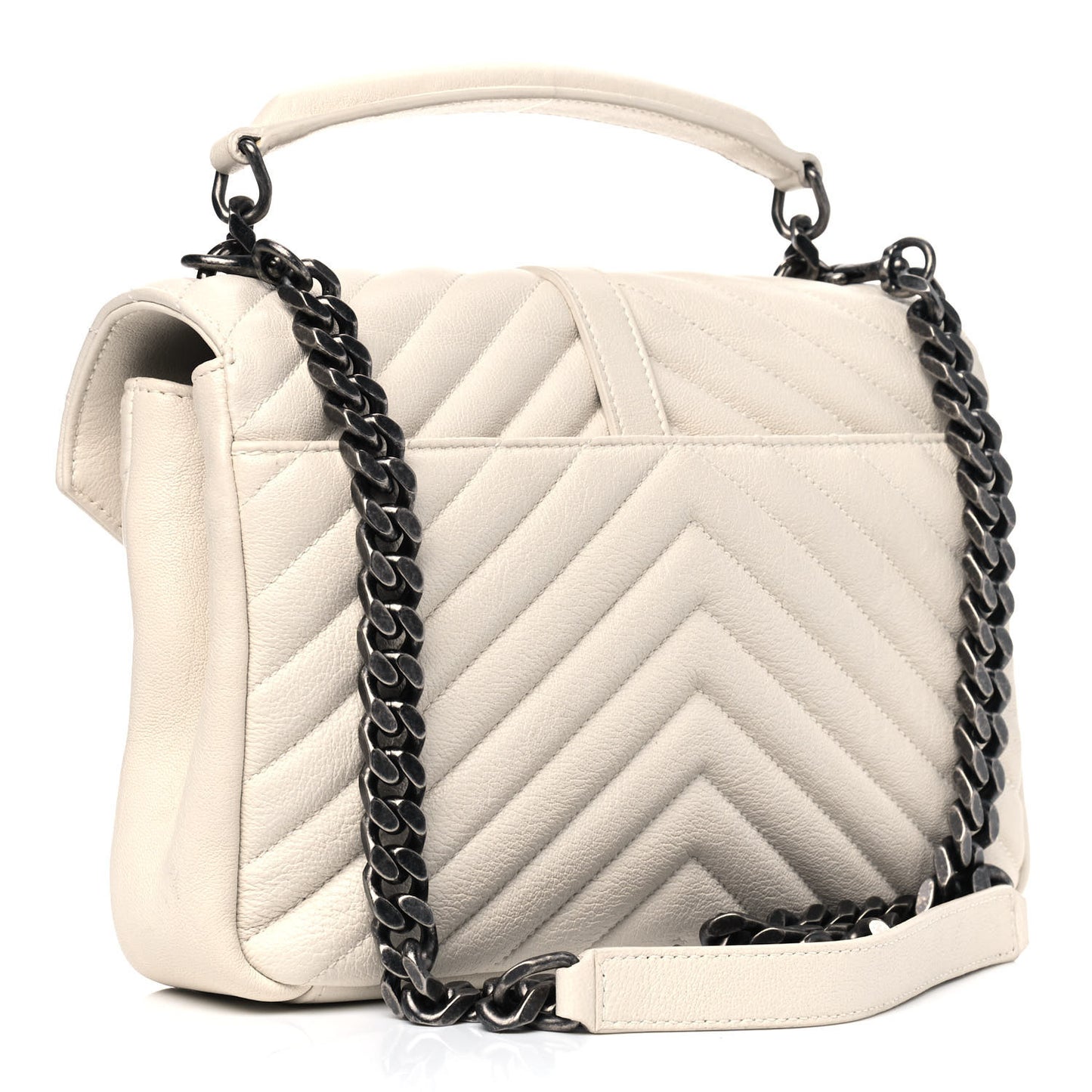 Sheepskin Matelasse Chevron Monogram Medium College Bag Dove White