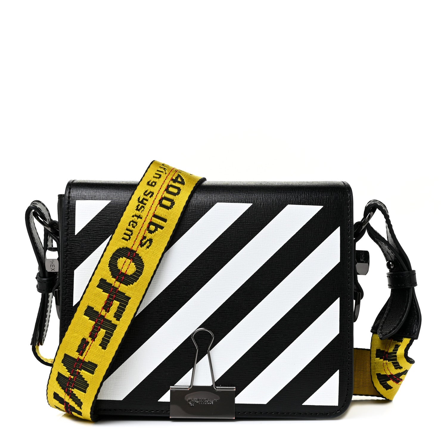 Off-White Calfskin Diag Flap Bag Black White 1 of 9