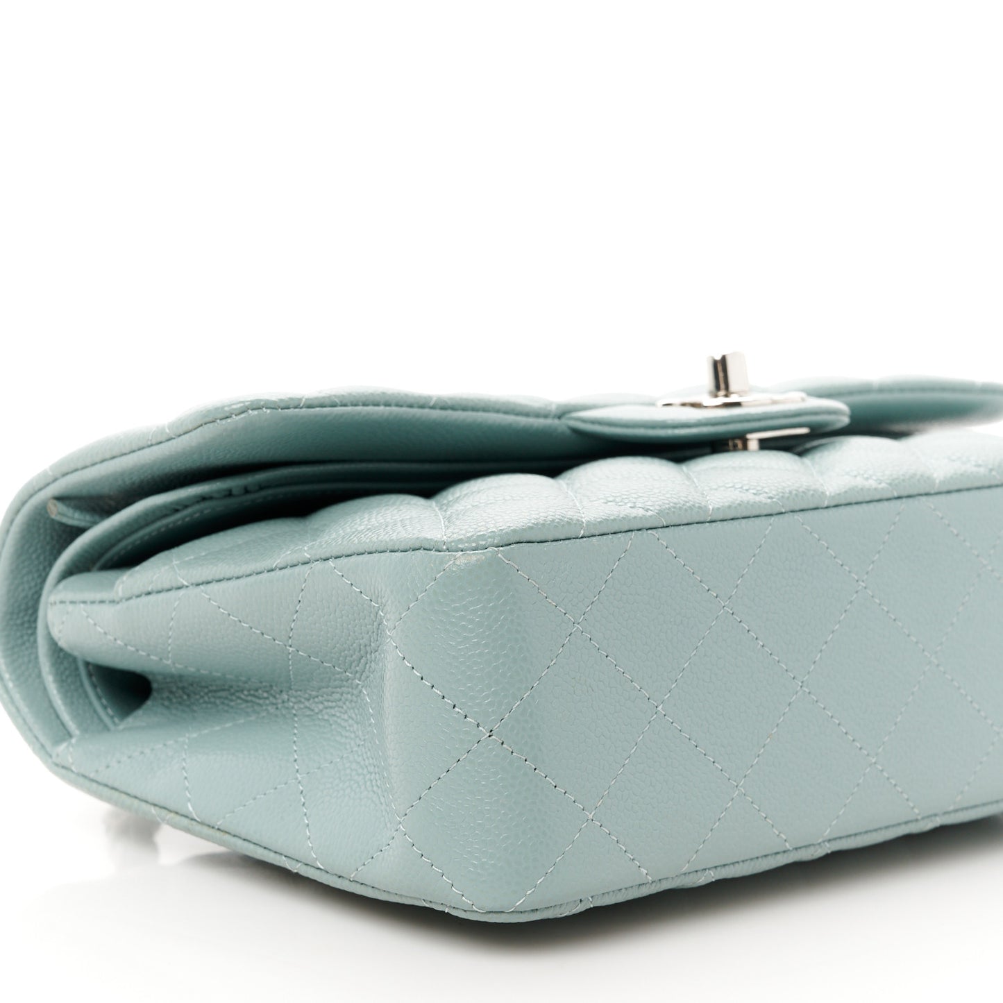 Caviar Quilted Small Double Flap Light Blue